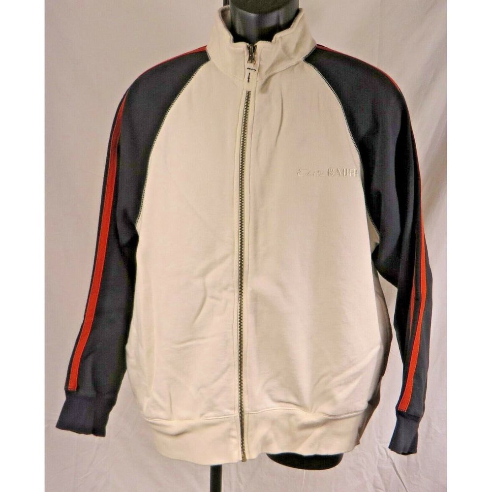 Mens Eddie Bauer Full Zip Fleece Lined Sweatshirt Spell Out Stripe Size Med